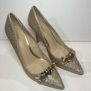 NEW! Nine West Jeweled Gold Glitter Heels Stunning